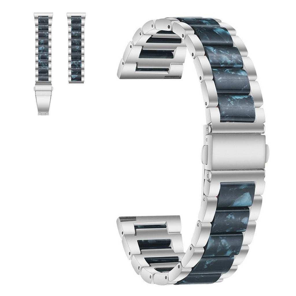 20mm Universal stylish three bead resin stainless steel watch strap - Silver / Ink Wash#serie_14