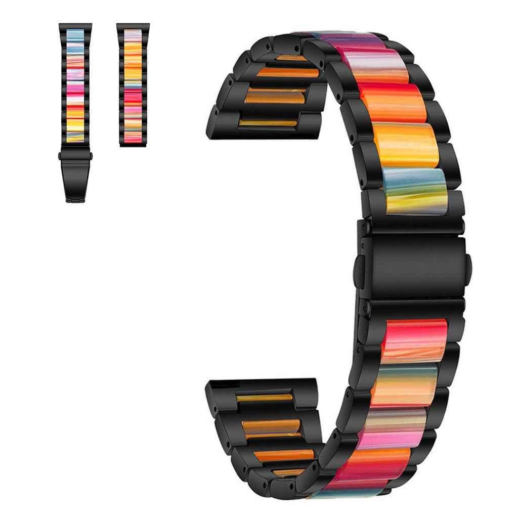 20mm Universal stylish three bead resin stainless steel watch strap - Black / Rainbow#serie_2