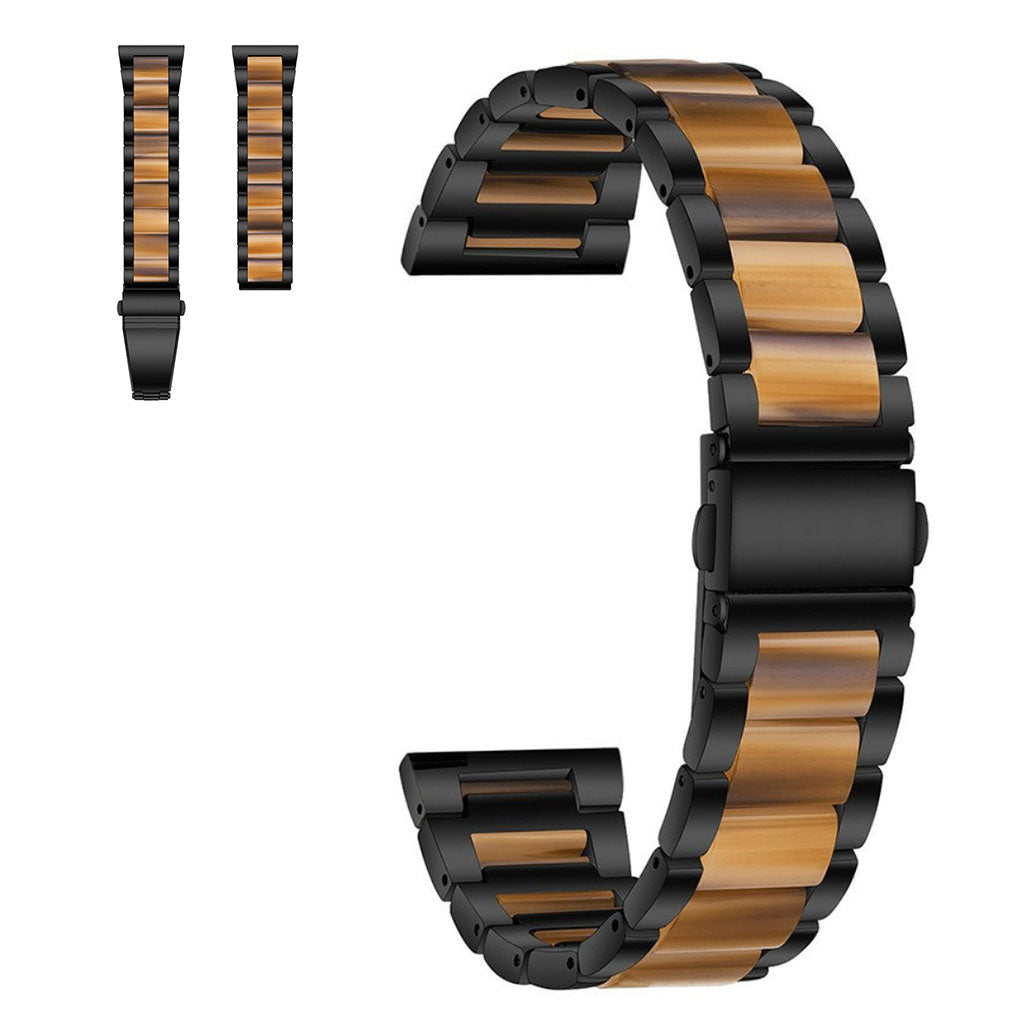 20mm Universal stylish three bead resin stainless steel watch strap - Black / Honey#serie_3
