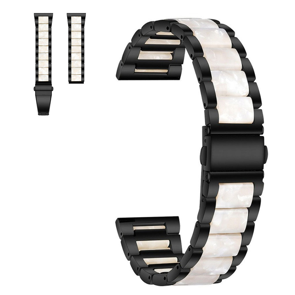 20mm Universal stylish three bead resin stainless steel watch strap - Black / Pearl White#serie_5