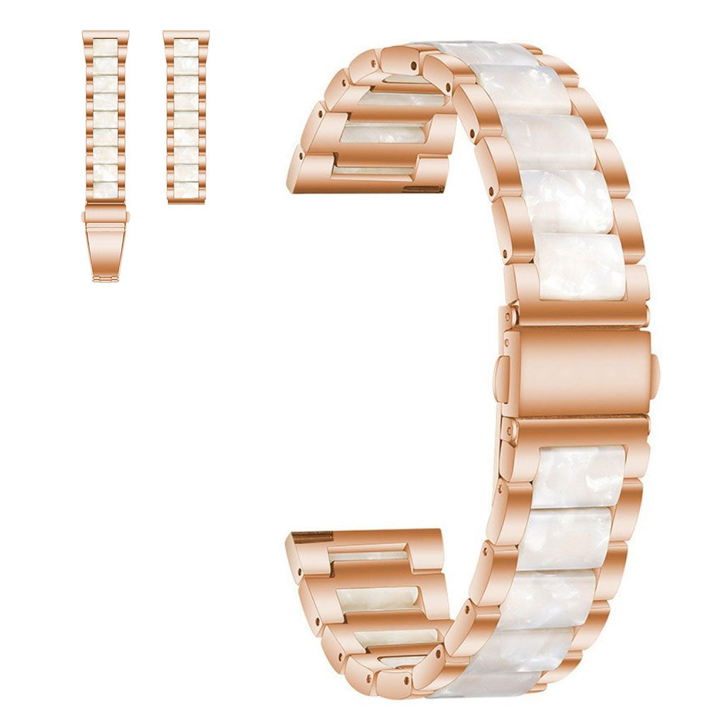 20mm Universal stylish three bead resin stainless steel watch strap - Rose Gold / Pearl White#serie_7