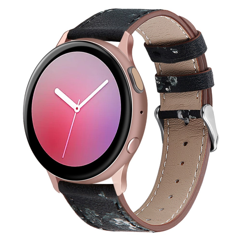 22mm Universal cowhide genuine leather watch strap - Black / White Flower#serie_5