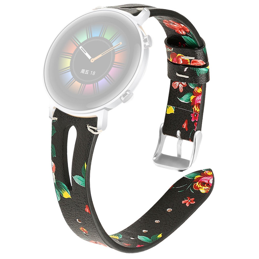 22mm Universal pattern genuine leather watch strap - Green Flower#serie_9