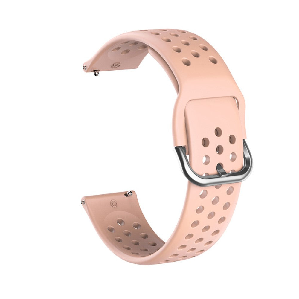 22mm Universal round hole style silicone watch strap - Pink / Silver Buckle#serie_11