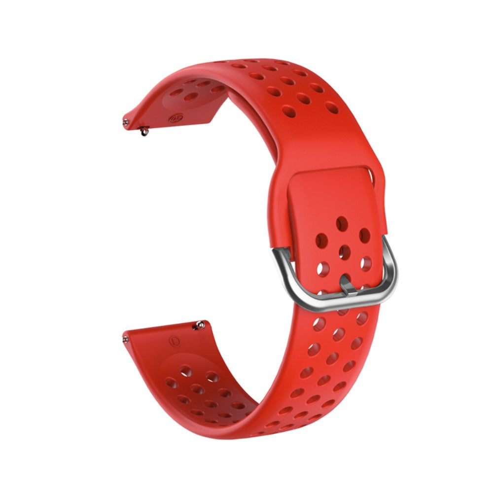 22mm Universal round hole style silicone watch strap - Red / Silver Buckle#serie_5