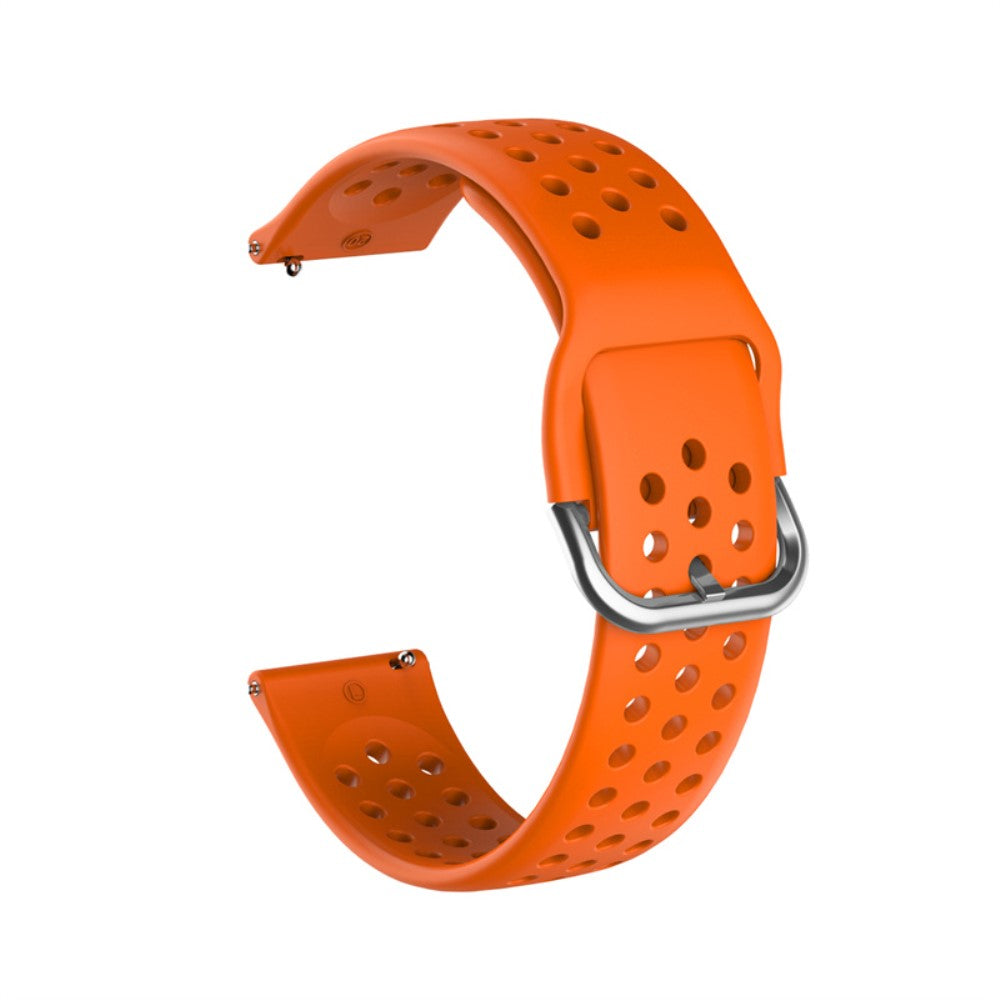 22mm Universal round hole style silicone watch strap - Orange / Silver Buckle#serie_9