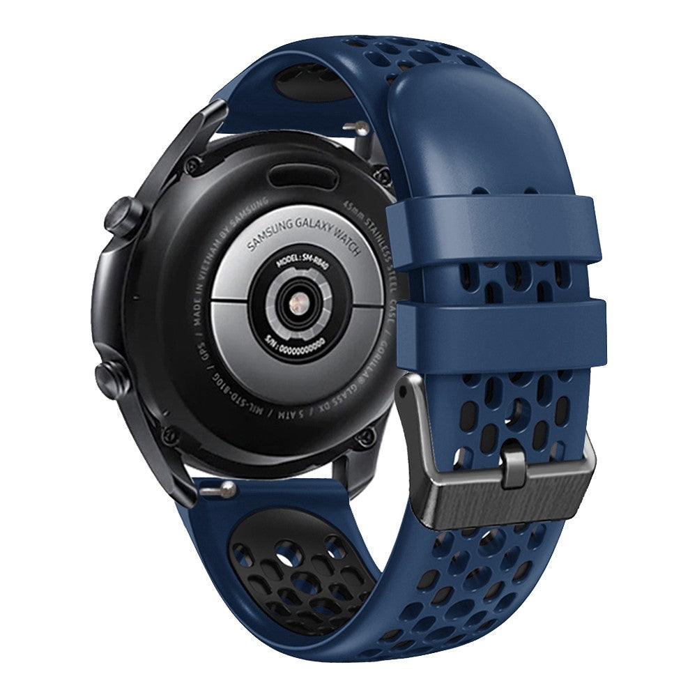 22mm Universal dual color five row hole style silicone watch strap - Dark Blue / Black#serie_10