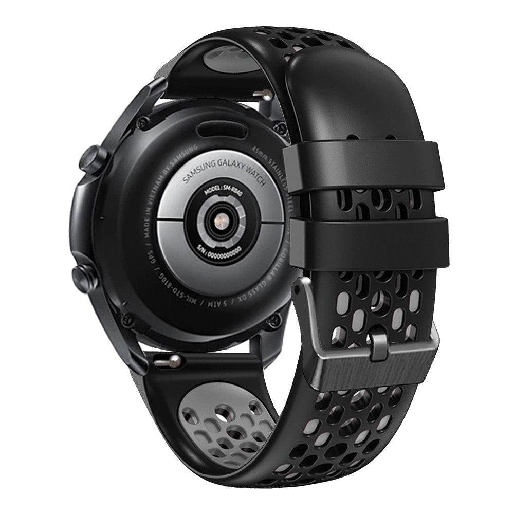 22mm Universal dual color five row hole style silicone watch strap - Black / Grey#serie_6