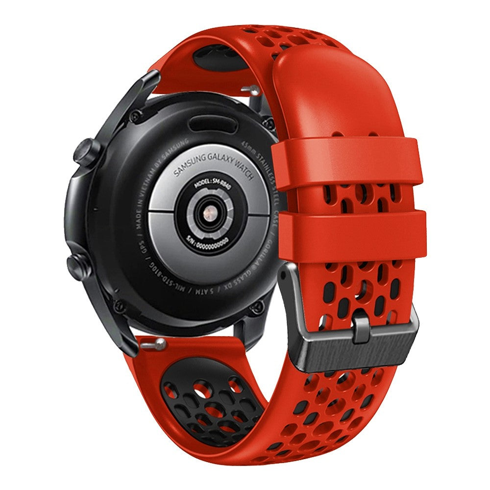 22mm Universal dual color five row hole style silicone watch strap - Red / Black#serie_7