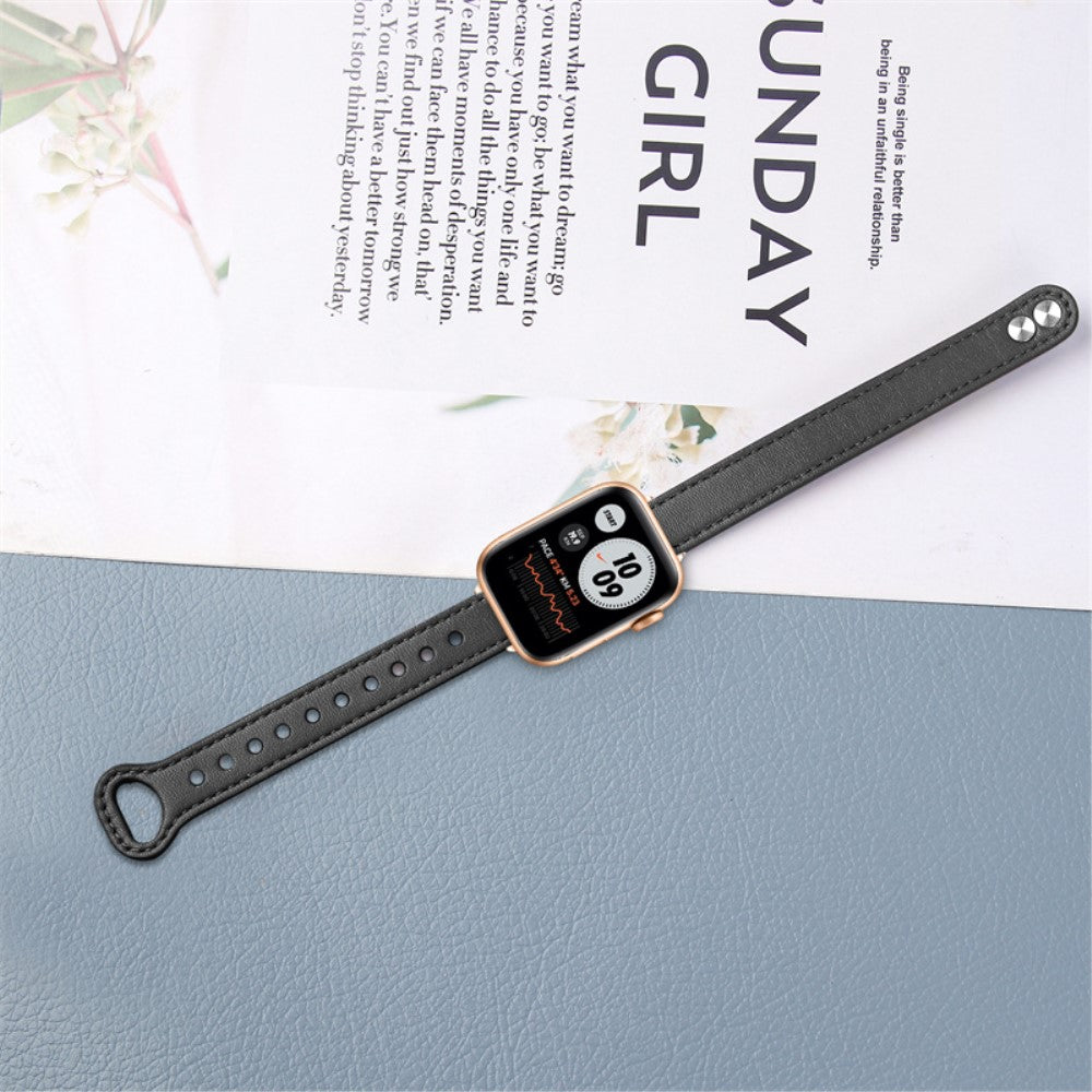 Rigtigt nydelig Universal Apple Ægte læder Urrem - Sort#serie_2