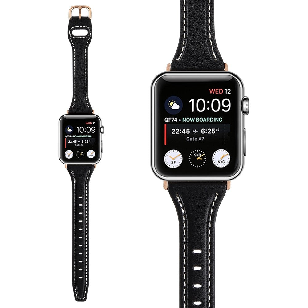 Rigtigt cool Universal Apple Ægte læder Urrem - Sort#serie_4