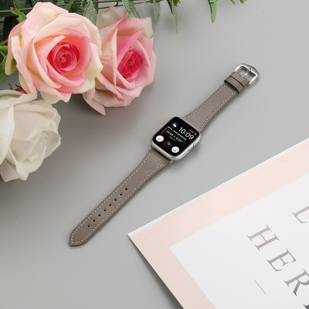 Helt vildt slidstærk Universal Apple Ægte læder Urrem - Sølv#serie_10