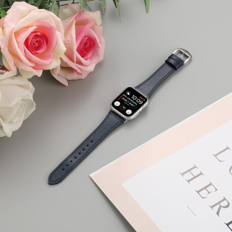 Helt vildt slidstærk Universal Apple Ægte læder Urrem - Blå#serie_8