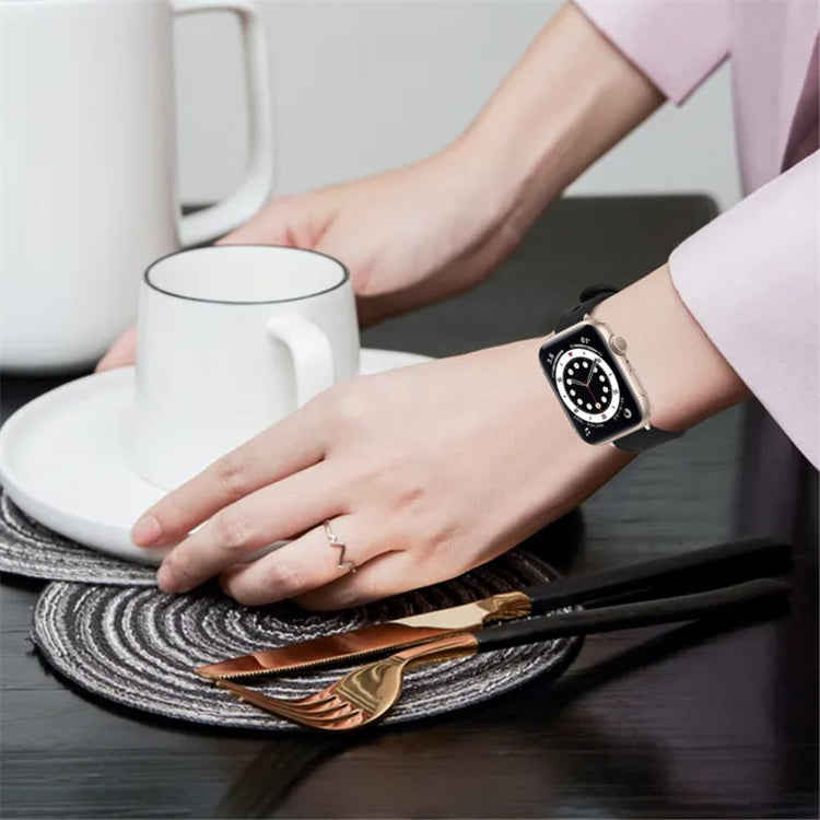 Rigtigt smuk Universal Apple Ægte læder Urrem - Sort#serie_2