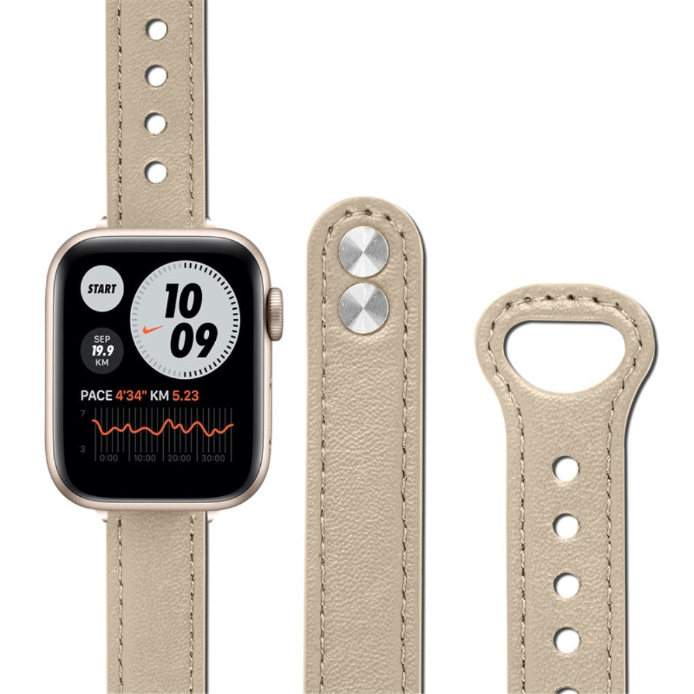 Rigtigt smuk Universal Apple Ægte læder Urrem - Beige#serie_3