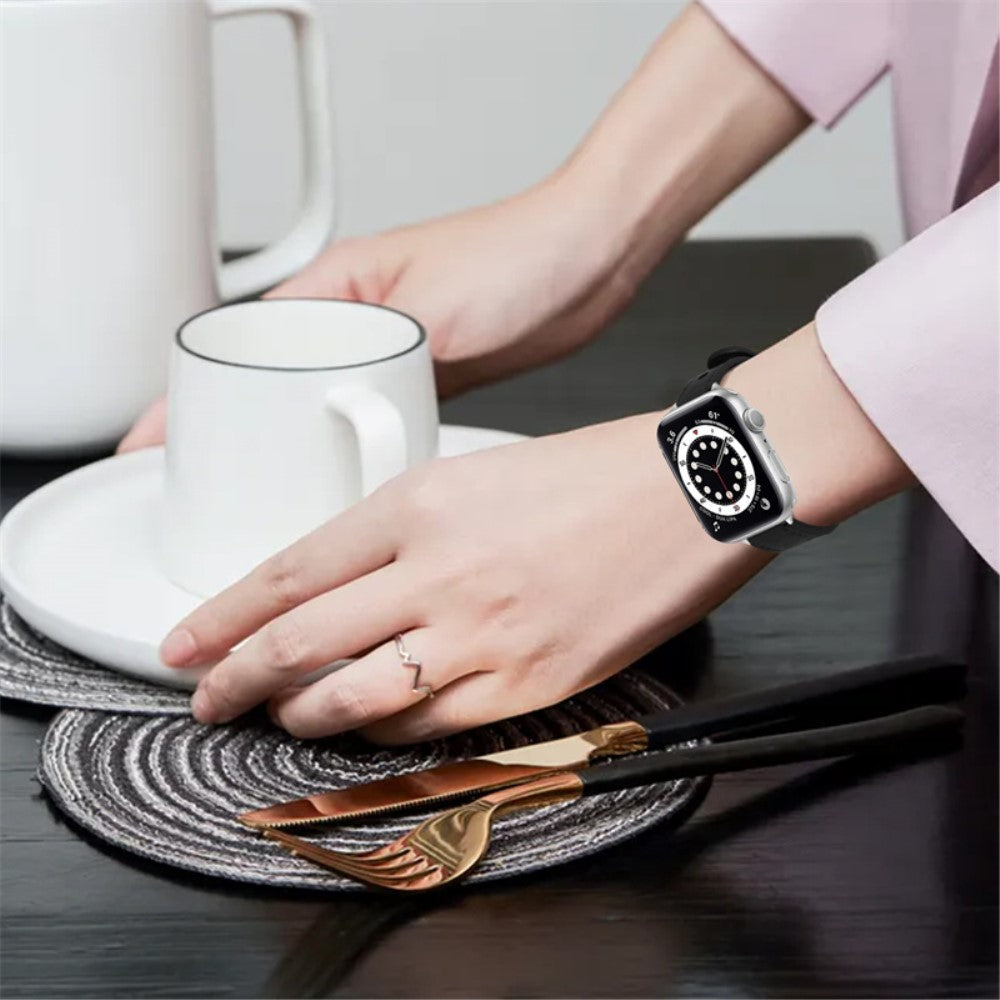 Fint Universal Apple Ægte læder Urrem - Sort#serie_2