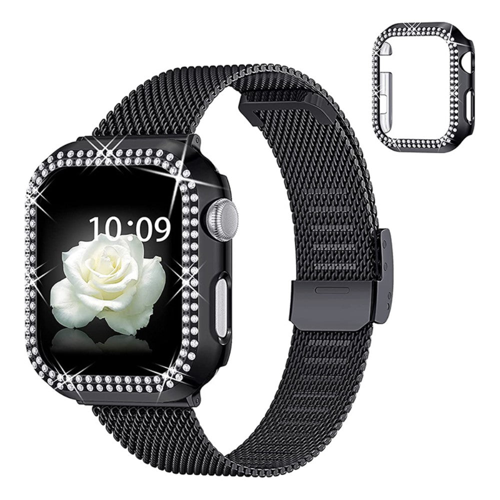 Apple Watch Series 8 (41mm) / Apple Watch Series 7 41mm Metal, Plastik og Rhinsten Rem - Sort#serie_1