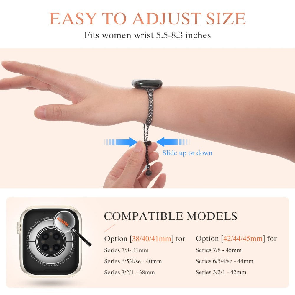 Rigtigt hårdfør Universal Apple Metal og Rhinsten Rem - Sort#serie_1