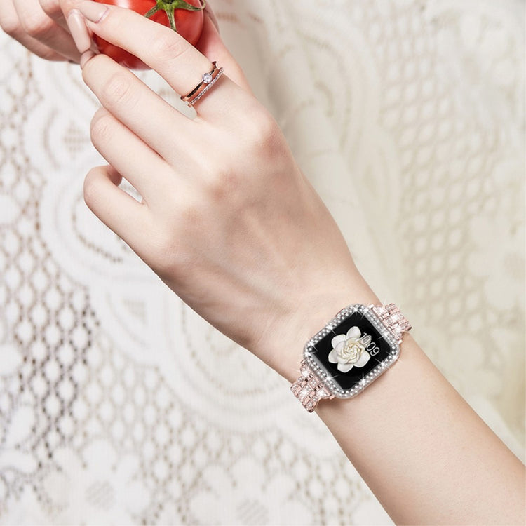 Skøn Apple Watch Series 7 45mm Metal og  Rhinsten Urrem - Pink#serie_1