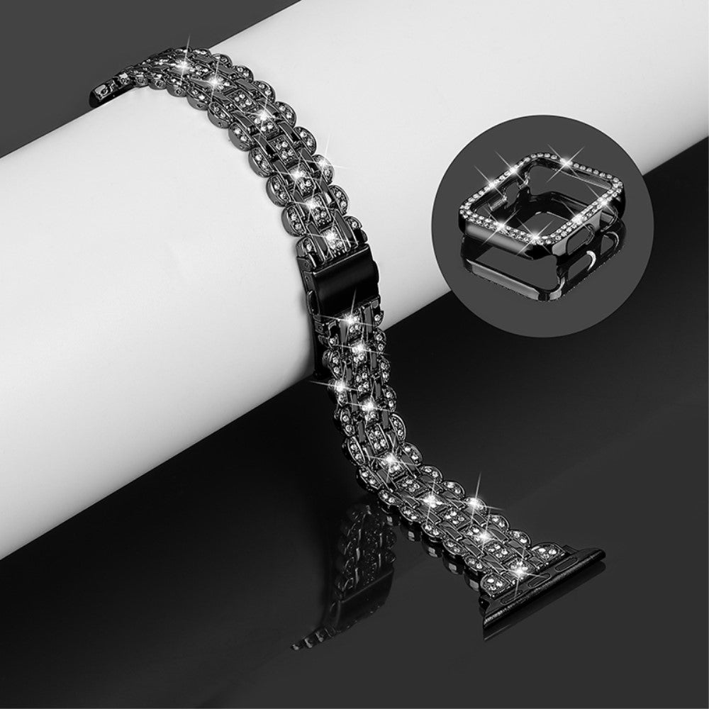 Skøn Apple Watch Series 7 45mm Metal og  Rhinsten Urrem - Sort#serie_2