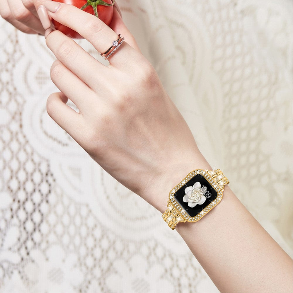 Skøn Apple Watch Series 7 45mm Metal og  Rhinsten Urrem - Guld#serie_3