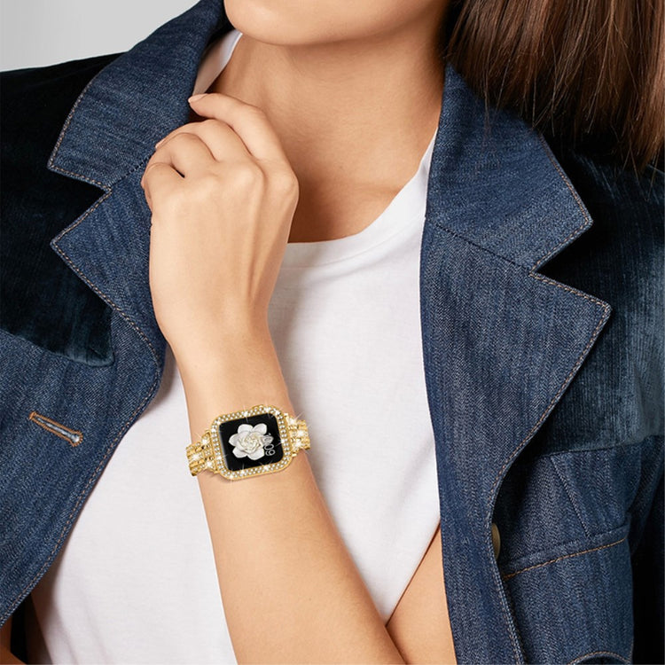 Skøn Apple Watch Series 7 45mm Metal og  Rhinsten Urrem - Guld#serie_3