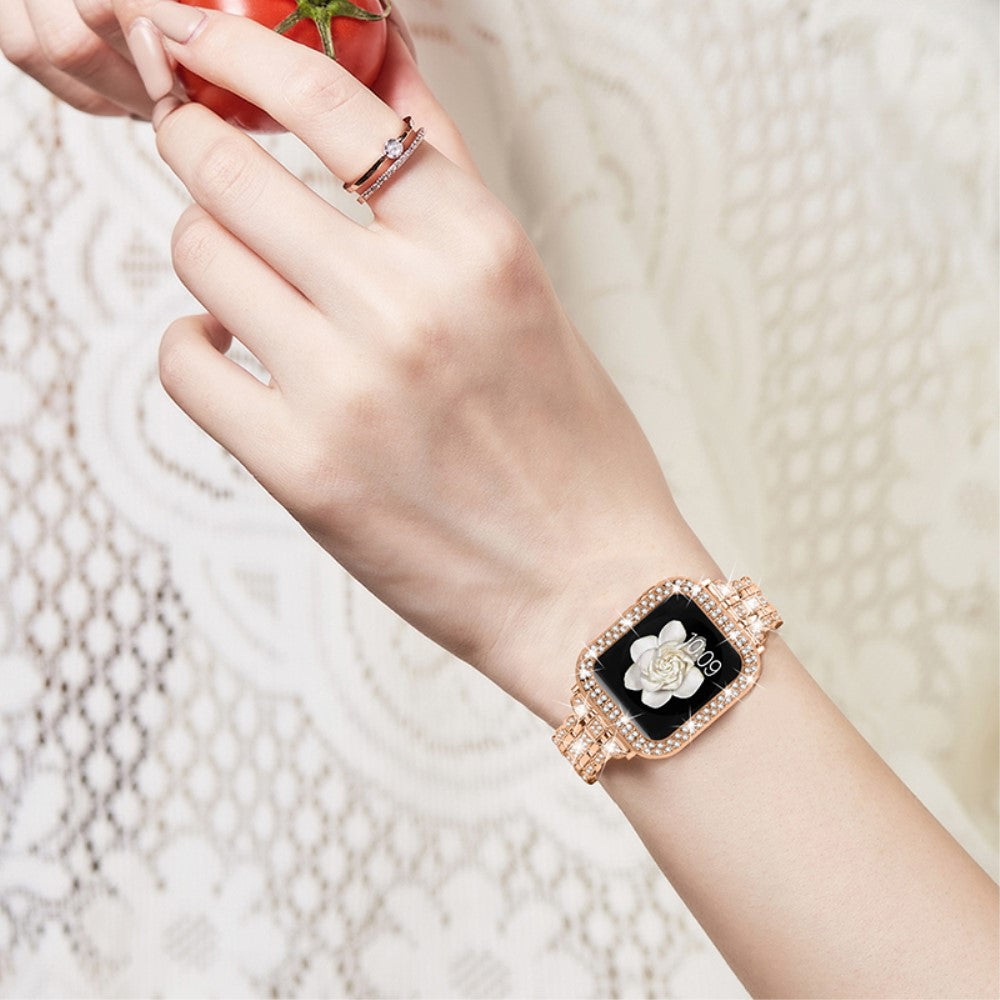 Skøn Apple Watch Series 7 45mm Metal og  Rhinsten Urrem - Pink#serie_4