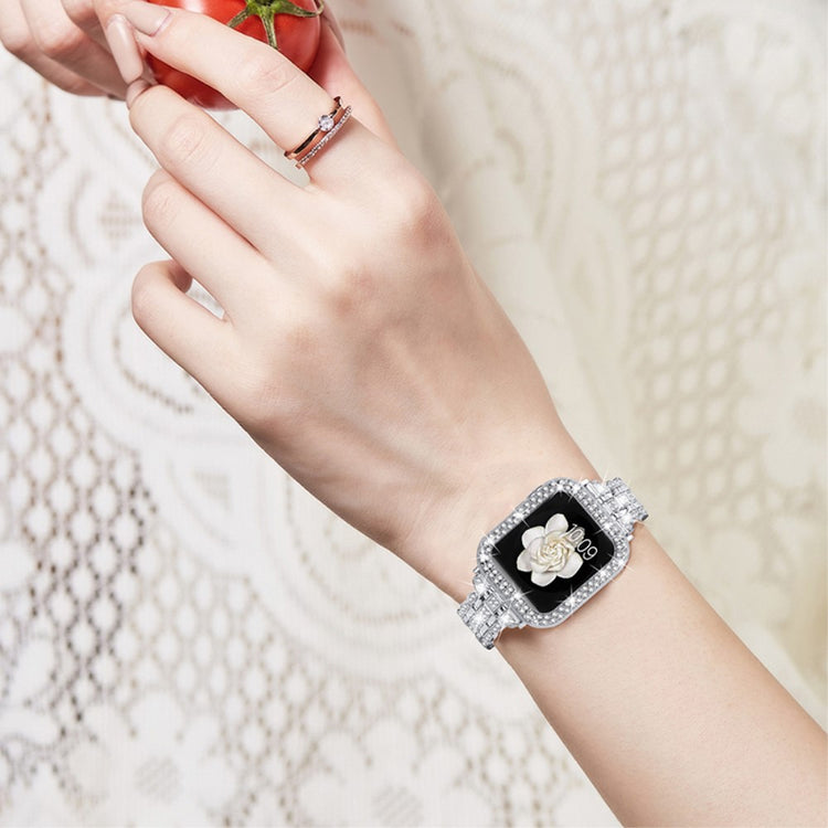 Skøn Apple Watch Series 7 45mm Metal og  Rhinsten Urrem - Sølv#serie_5