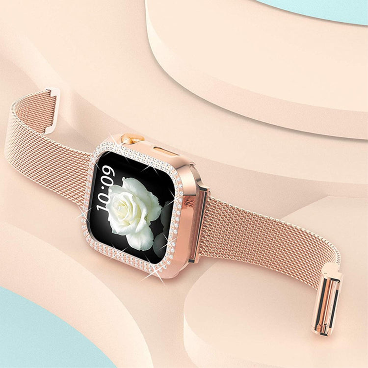 Apple Watch Series 8 (45mm) / Apple Watch Series 7 45mm Metal, Plastik og Rhinsten Rem - Pink#serie_2