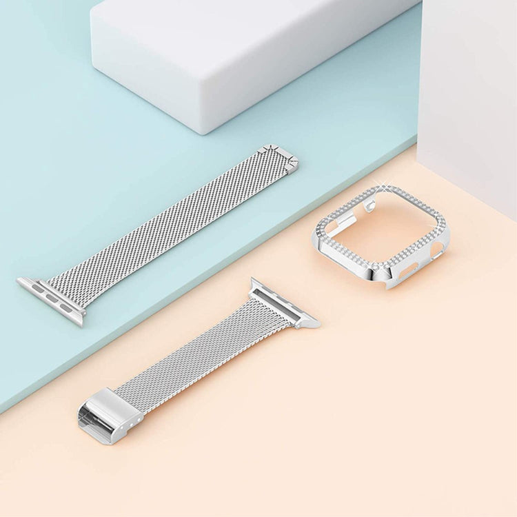 Apple Watch Series 8 (45mm) / Apple Watch Series 7 45mm Metal, Plastik og Rhinsten Rem - Sølv#serie_3