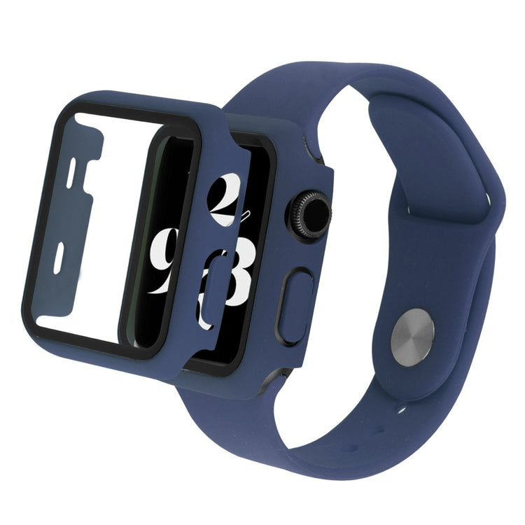 Apple Watch Series 8 (45mm) / Apple Watch Series 7 45mm Plastik Rem med Cover og Hærdet Glas - Blå#serie_13