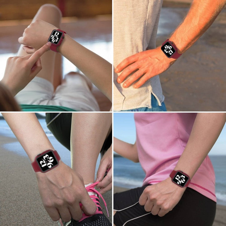 Apple Watch Series 8 (45mm) / Apple Watch Series 7 45mm Plastik Rem med Cover og Hærdet Glas - Rød#serie_3