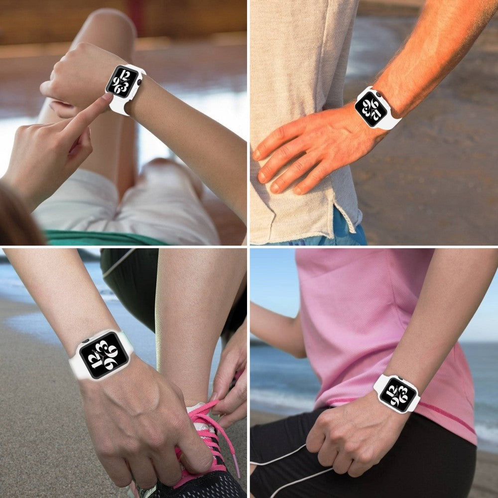 Apple Watch Series 8 (45mm) / Apple Watch Series 7 45mm Plastik Rem med Cover og Hærdet Glas - Hvid#serie_7
