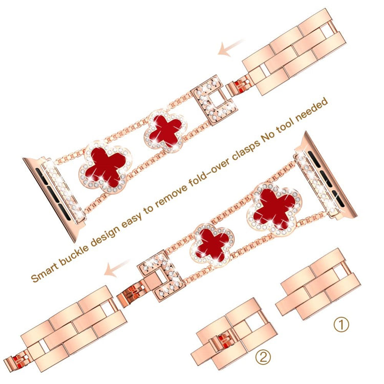 Skøn Metal Og Rhinsten Universal Rem passer til Apple Smartwatch - Pink#serie_2