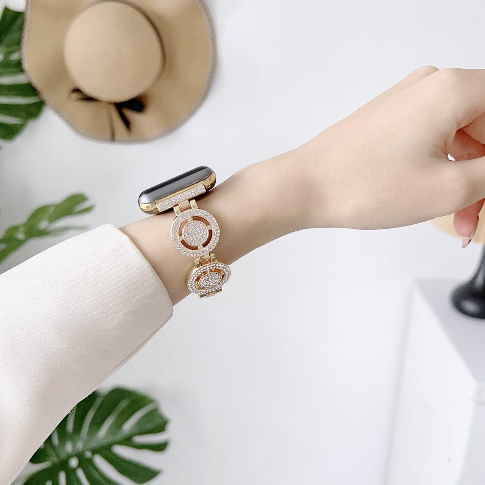 Klassisk Metal Og Rhinsten Universal Rem passer til Apple Smartwatch - Guld#serie_2