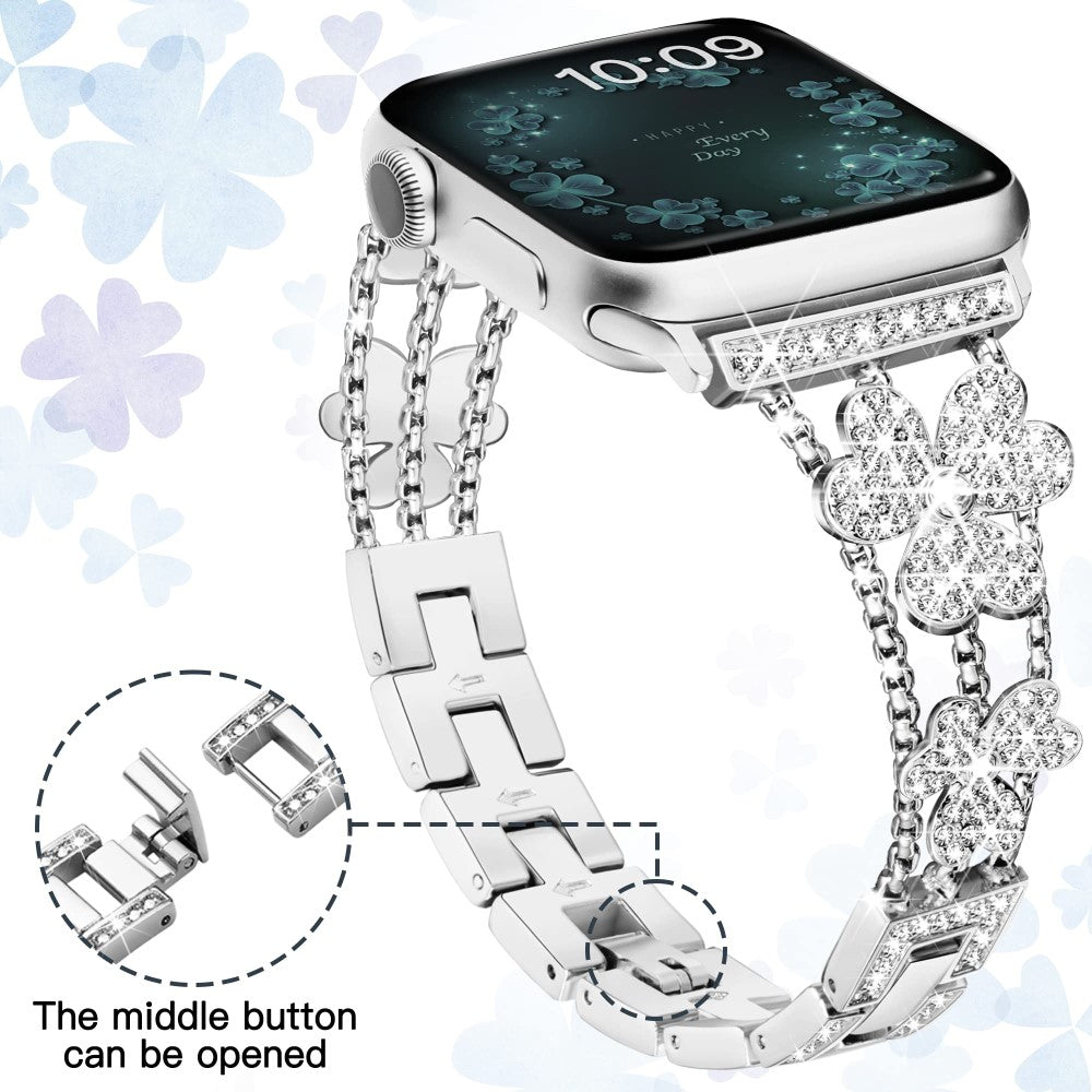 Mega Fint Metal Og Rhinsten Universal Rem passer til Apple Smartwatch - Sølv#serie_2