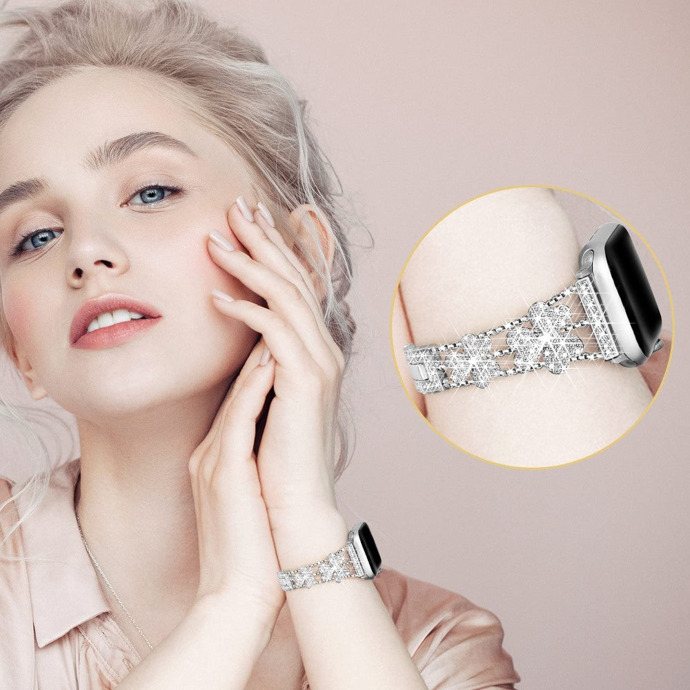 Mega Fint Metal Og Rhinsten Universal Rem passer til Apple Smartwatch - Sølv#serie_2