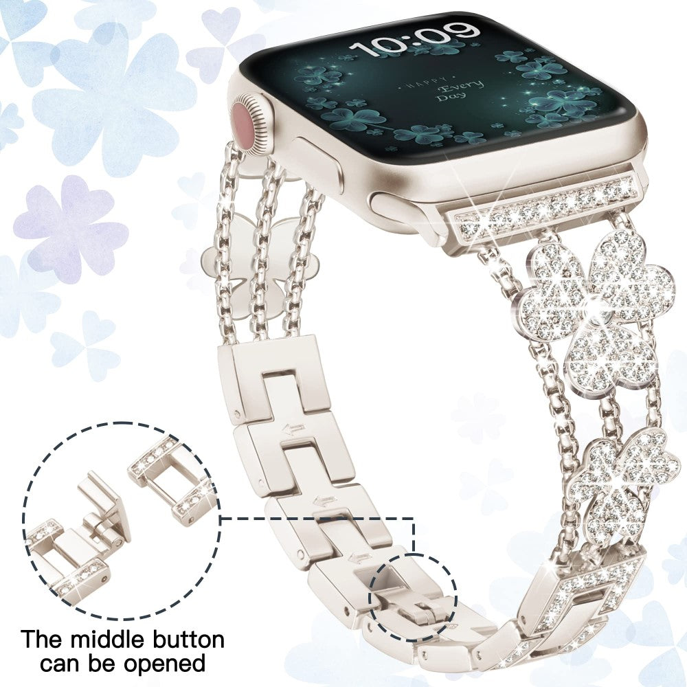 Mega Fint Metal Og Rhinsten Universal Rem passer til Apple Smartwatch - Hvid#serie_3