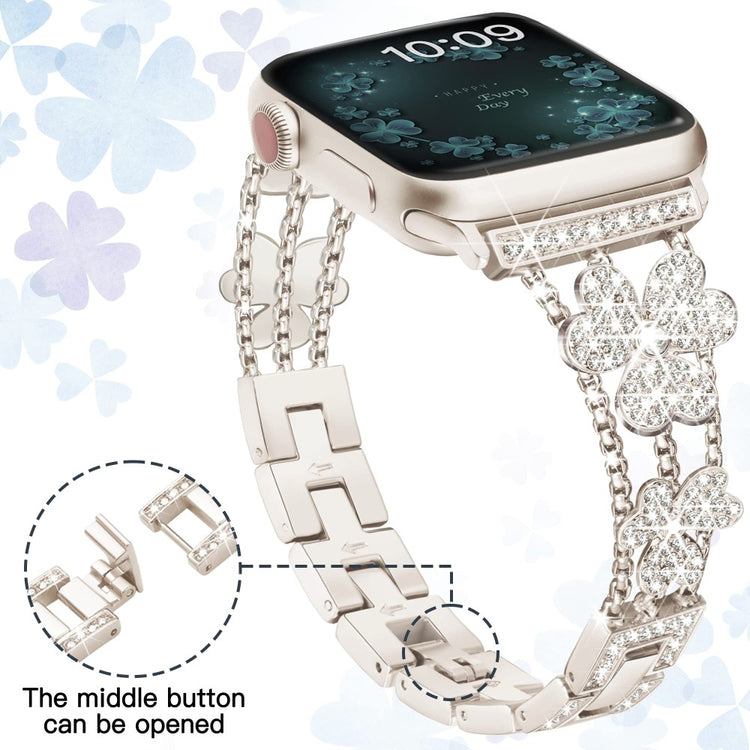 Mega Fint Metal Og Rhinsten Universal Rem passer til Apple Smartwatch - Hvid#serie_3