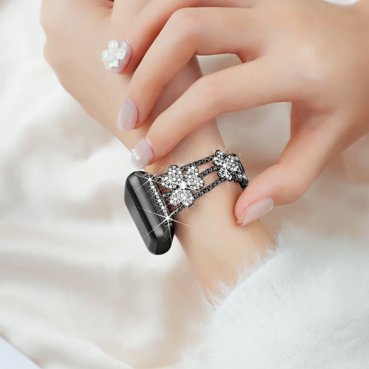 Mega Fint Metal Og Rhinsten Universal Rem passer til Apple Smartwatch - Sort#serie_4