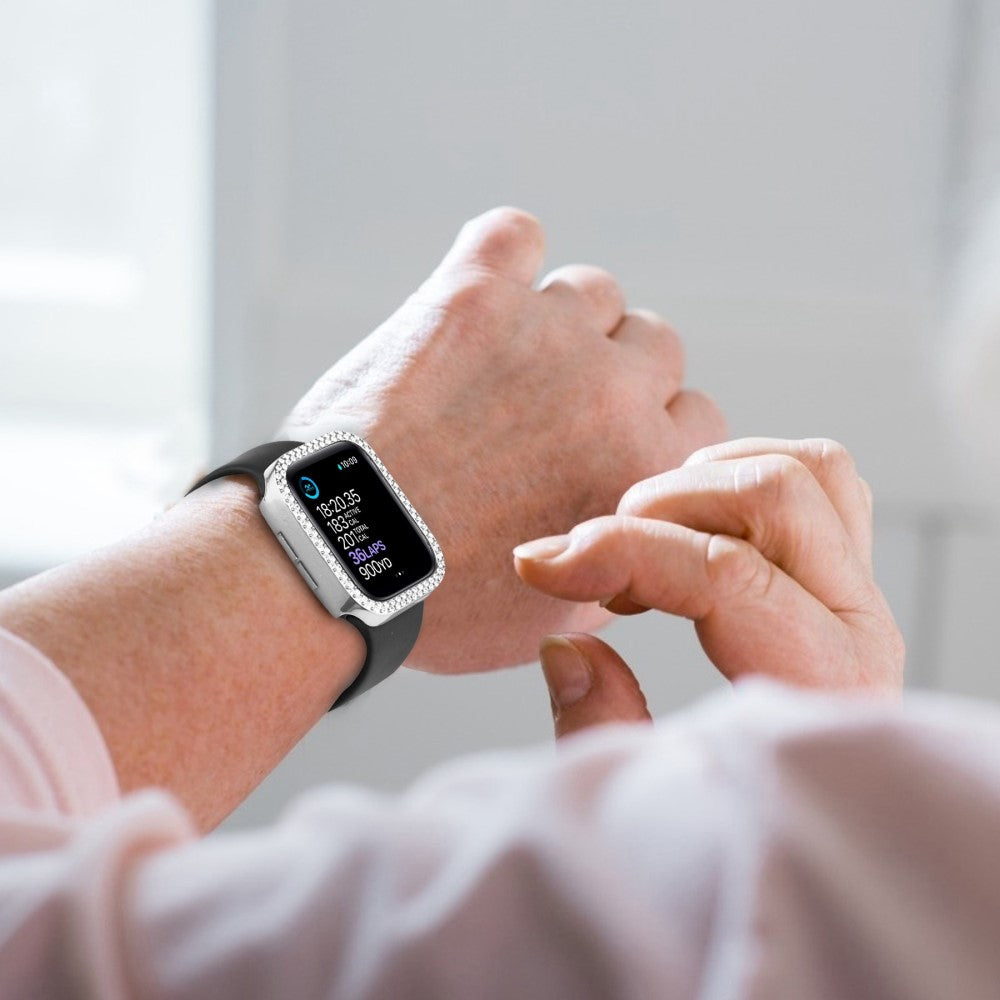 Mega Fint Universal Apple Cover med Skærmbeskytter i Plastik, Rhinsten og Hærdet Glas - Sølv#serie_2