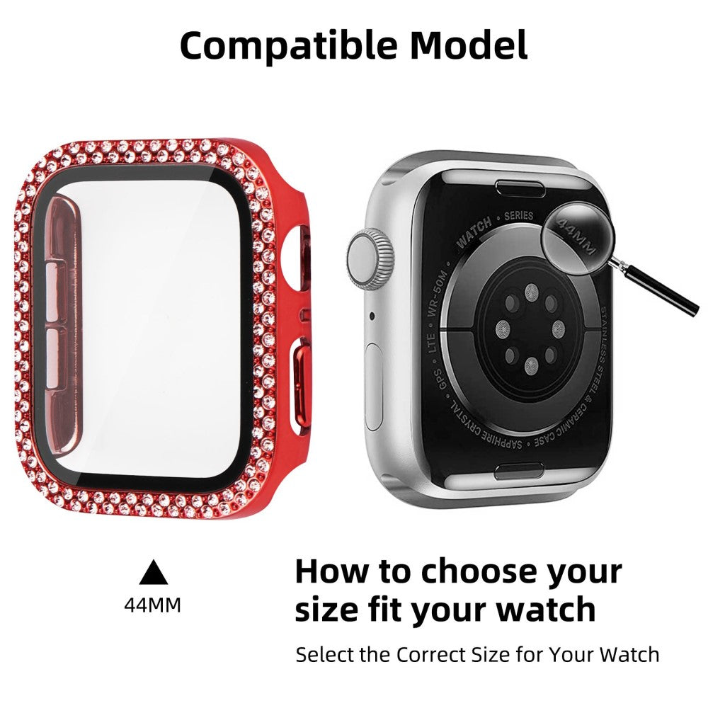 Mega Fint Universal Apple Cover med Skærmbeskytter i Plastik, Rhinsten og Hærdet Glas - Rød#serie_4