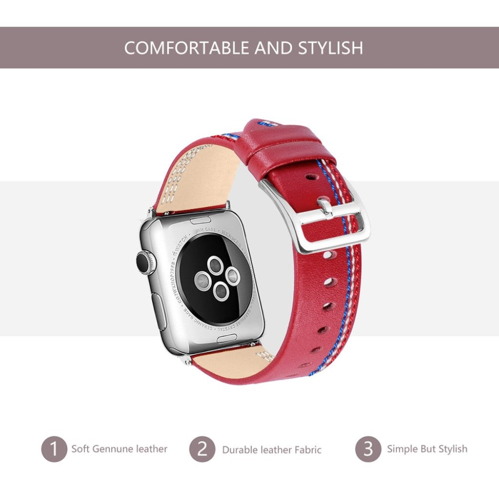 Helt vildt elegant Apple Watch Series 4 40mm Ægte læder Rem - Rød#serie_4