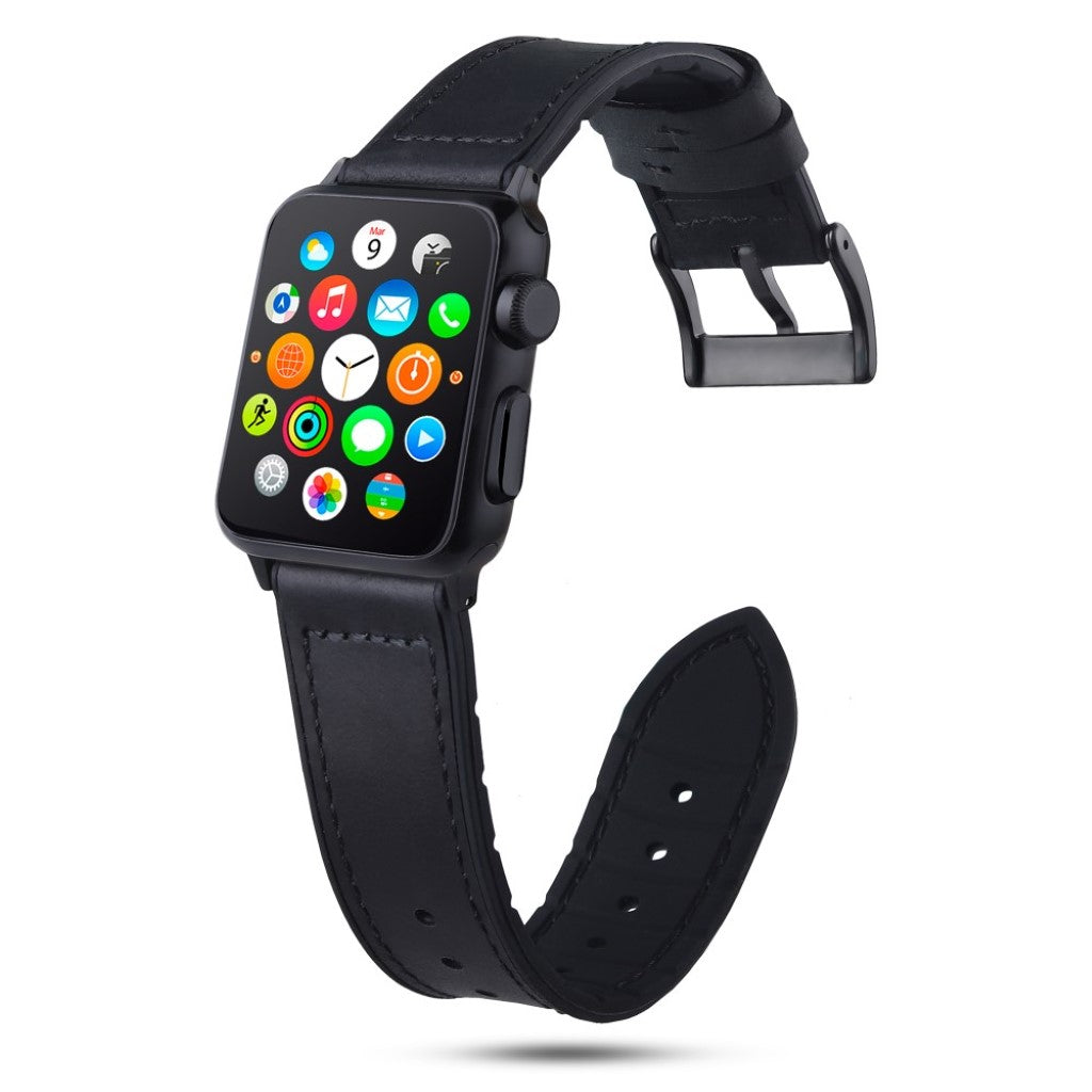 Holdbart Apple Watch Series 4 40mm Ægte læder Rem - Sort#serie_4