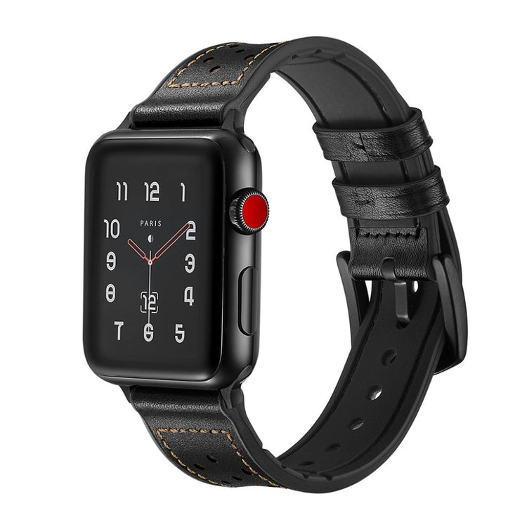 Apple Watch Series 5 40mm / Apple Watch 40mm Ægte læder Rem - Sort#serie_2