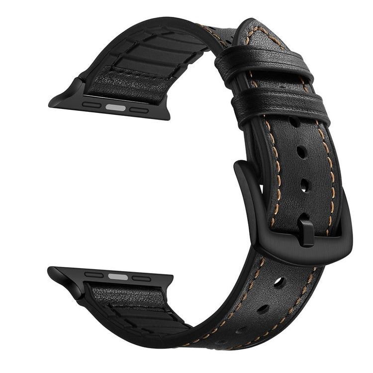 Apple Watch Series 5 40mm / Apple Watch 40mm Ægte læder Rem - Sort#serie_2