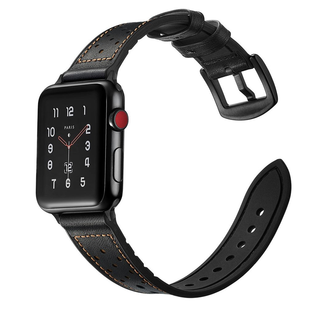 Apple Watch Series 5 40mm / Apple Watch 40mm Ægte læder Rem - Sort#serie_2