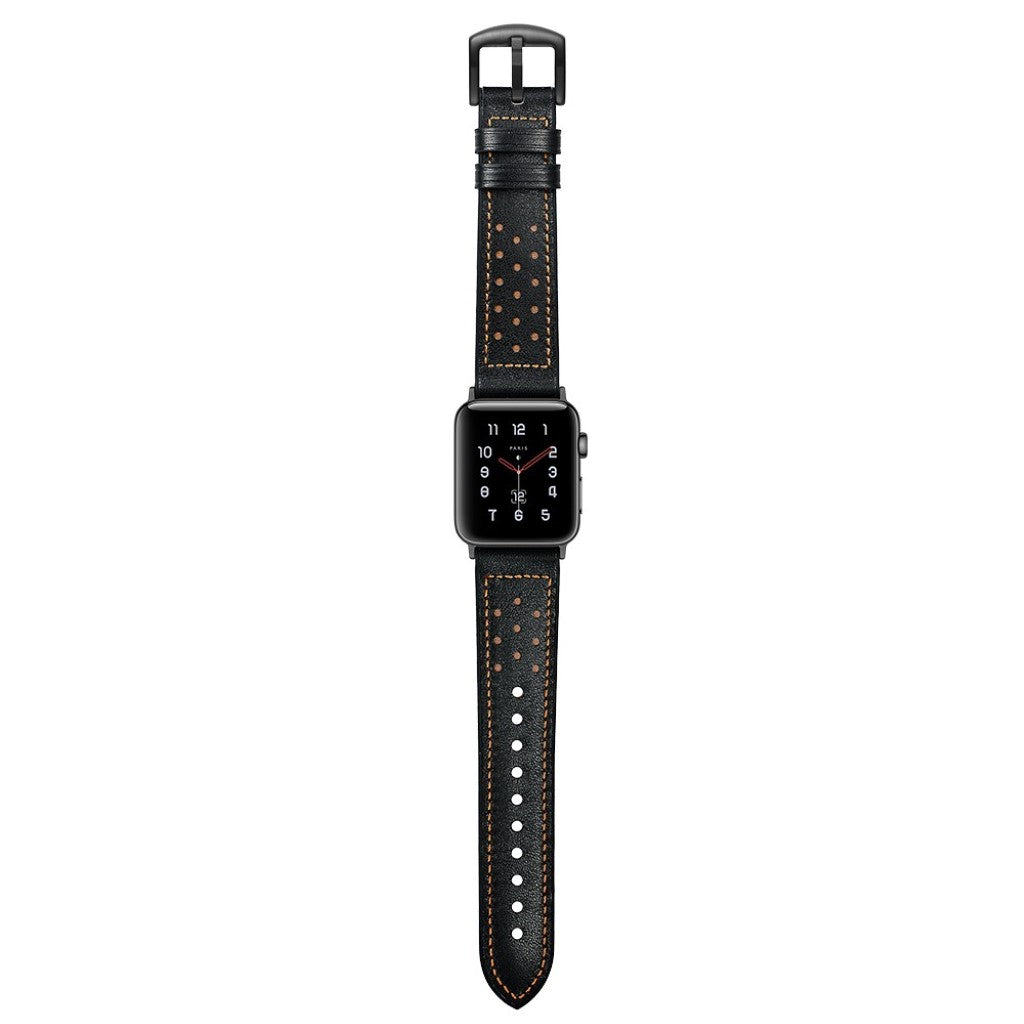 Apple Watch Series 5 40mm / Apple Watch 40mm Ægte læder Rem - Sort#serie_2