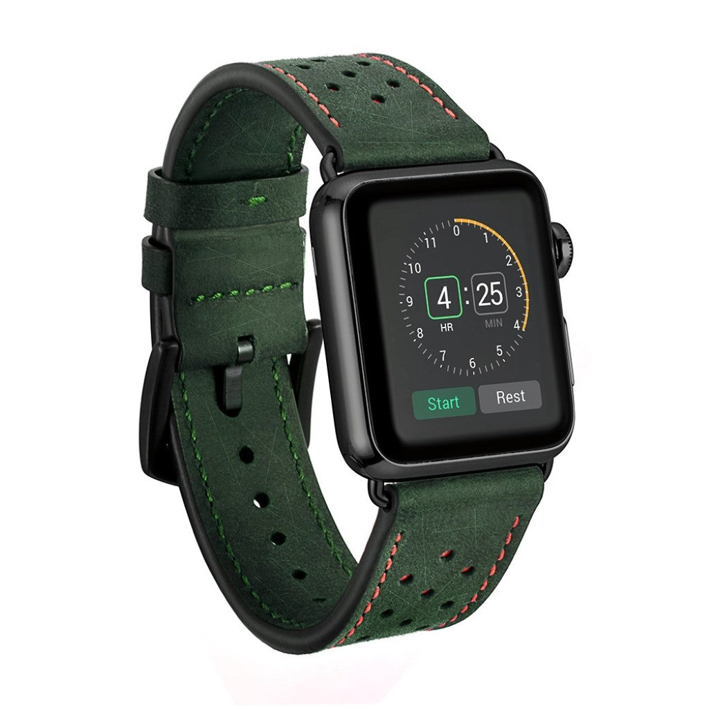 Apple Watch Series 5 40mm / Apple Watch 40mm Ægte læder Rem - Grøn#serie_2