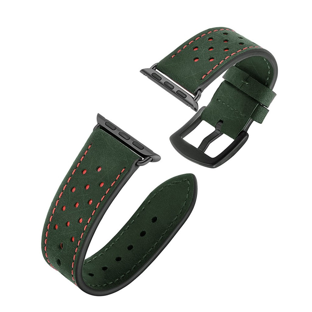 Apple Watch Series 5 40mm / Apple Watch 40mm Ægte læder Rem - Grøn#serie_2